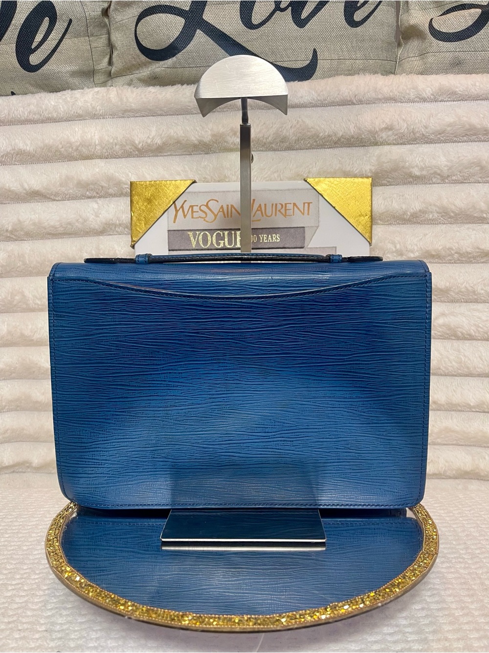 EUC Versace Blue Epi Leather Satchel with Gold-Tone Lock - Picture 5 of 14